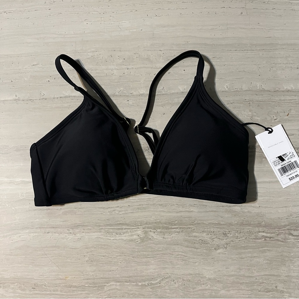 Shade & Shore Women's Black Front Ring Bikini Swimsuit Top XS